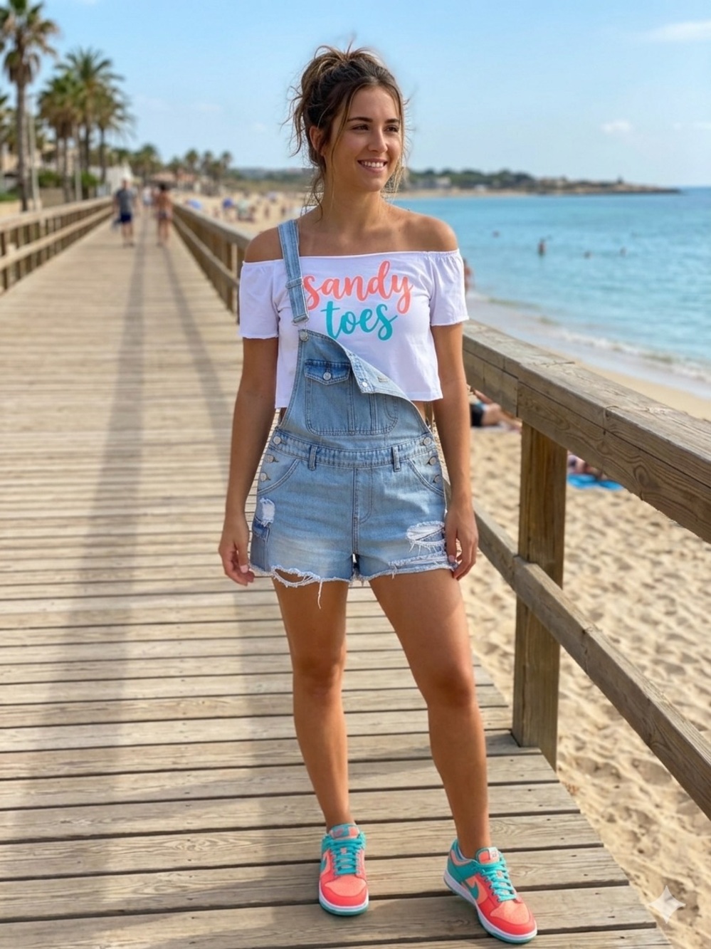Light Blue Wash Denim Frayed Short Overalls